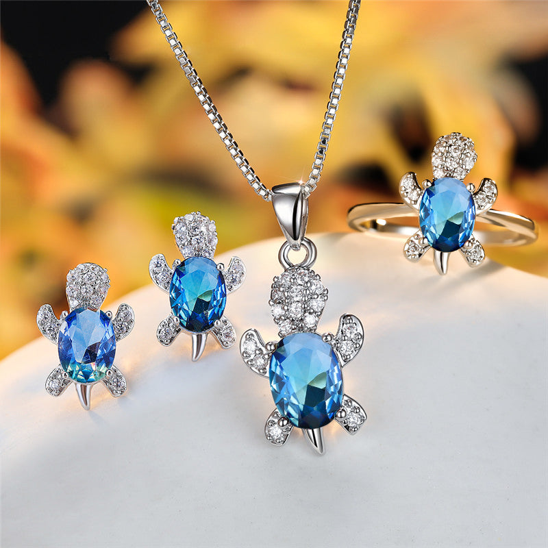 Mode Oval Zirkon Anhänger Schildkrötenform Halsketten mit Regenbogenstein Mehrfarbige Tierhalskette Schmuck für Damen und Kinder