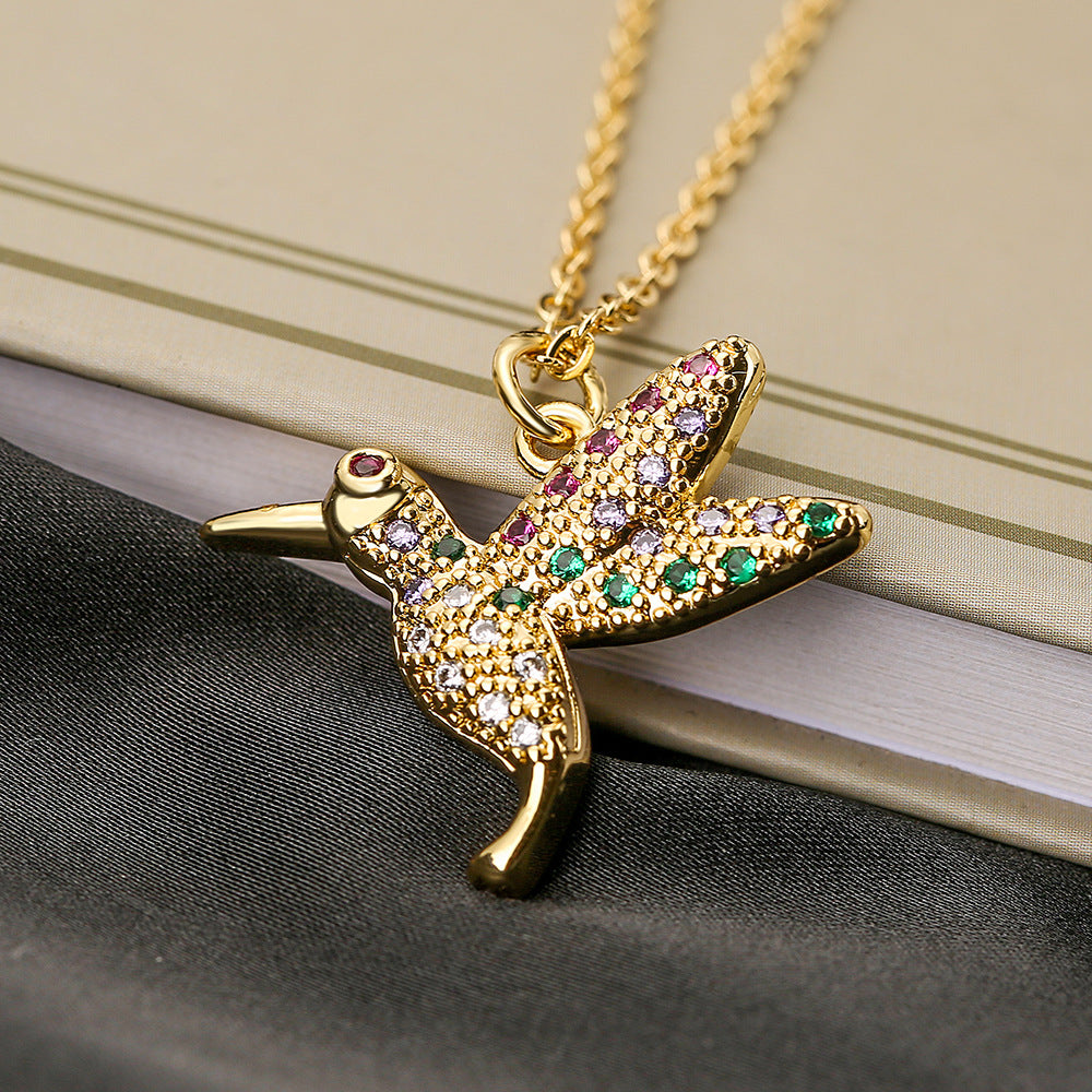 Collar con colgante de pájaro de personalidad de nicho, chapado en cobre y oro de 18 quilates