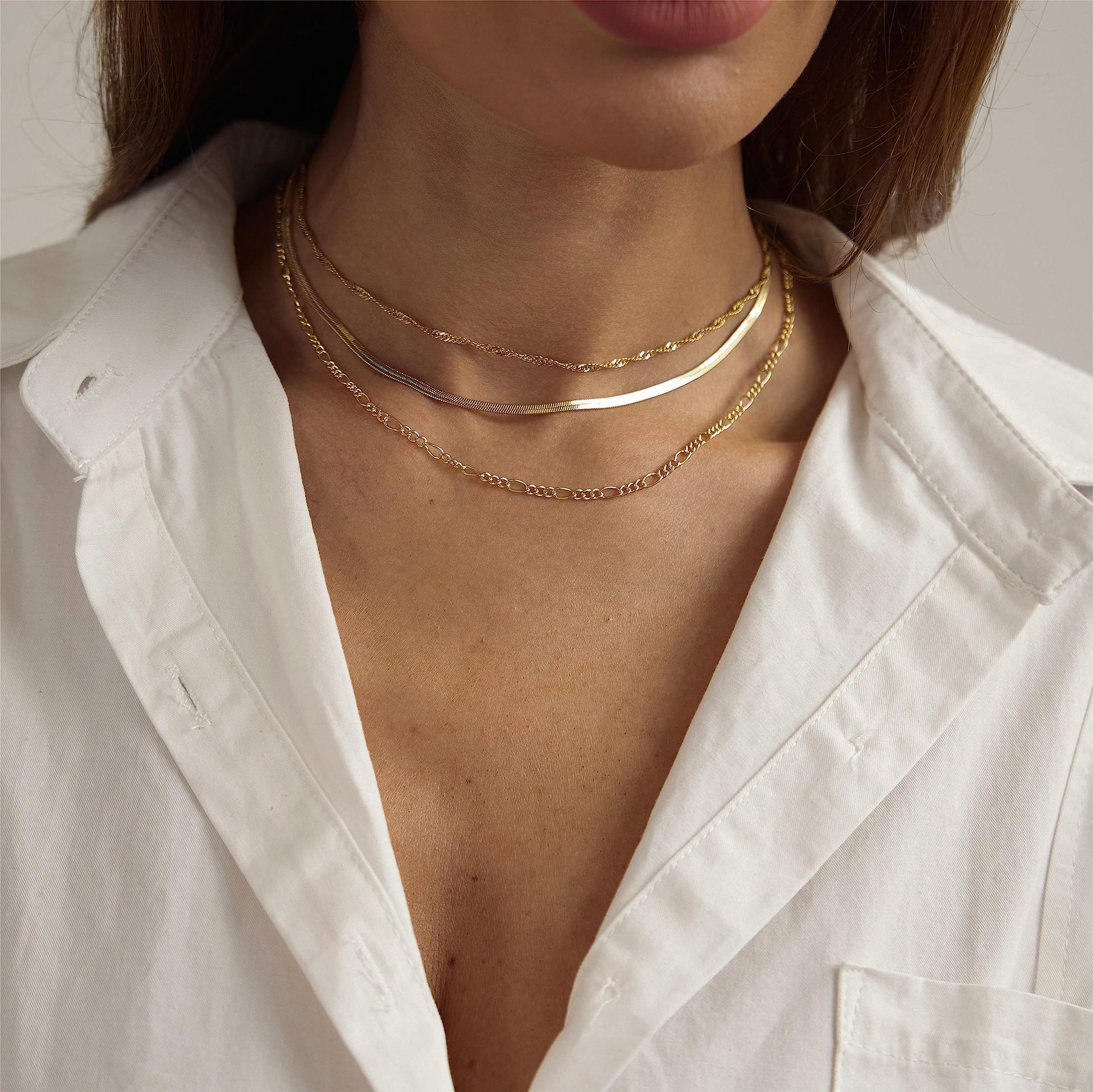 Europa und die Vereinigten Staaten Exquisites Layered Necklace Damen Schlangenknochenkette Büroklammer Figaro Kette Halskette Set