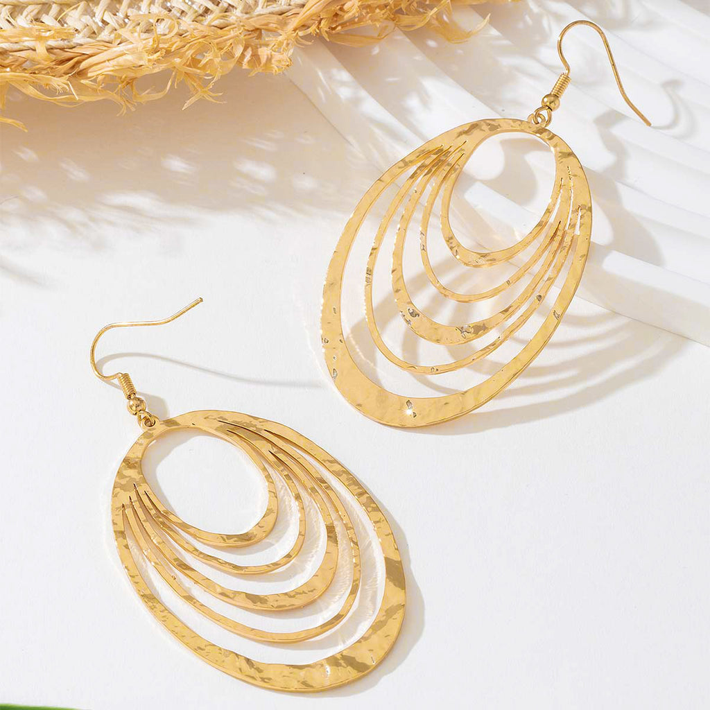 Pendientes largos de acero inoxidable con forma ovalada hueca de 3 capas, elegantes, estilo europeo y americano, de color dorado grande