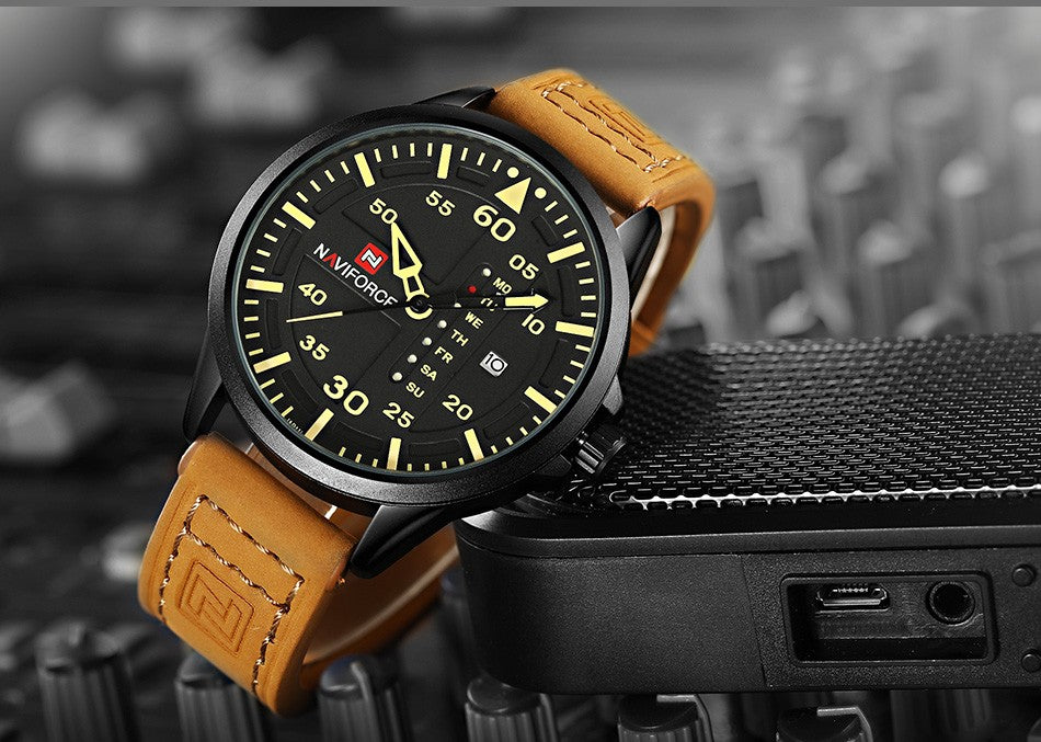 Top Luxusmarke NAVIFORCE Herren Sportuhren Herren Quarz Datum Uhr Mann Leder Armee Militär Armbanduhr Relogio Masculino