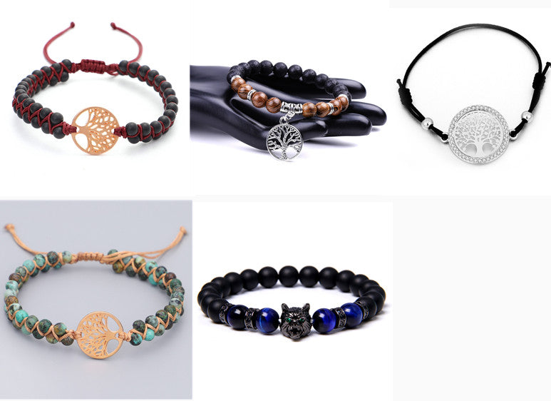 Armband mit doppeltem Lebensbaum und geflochtenem Garn