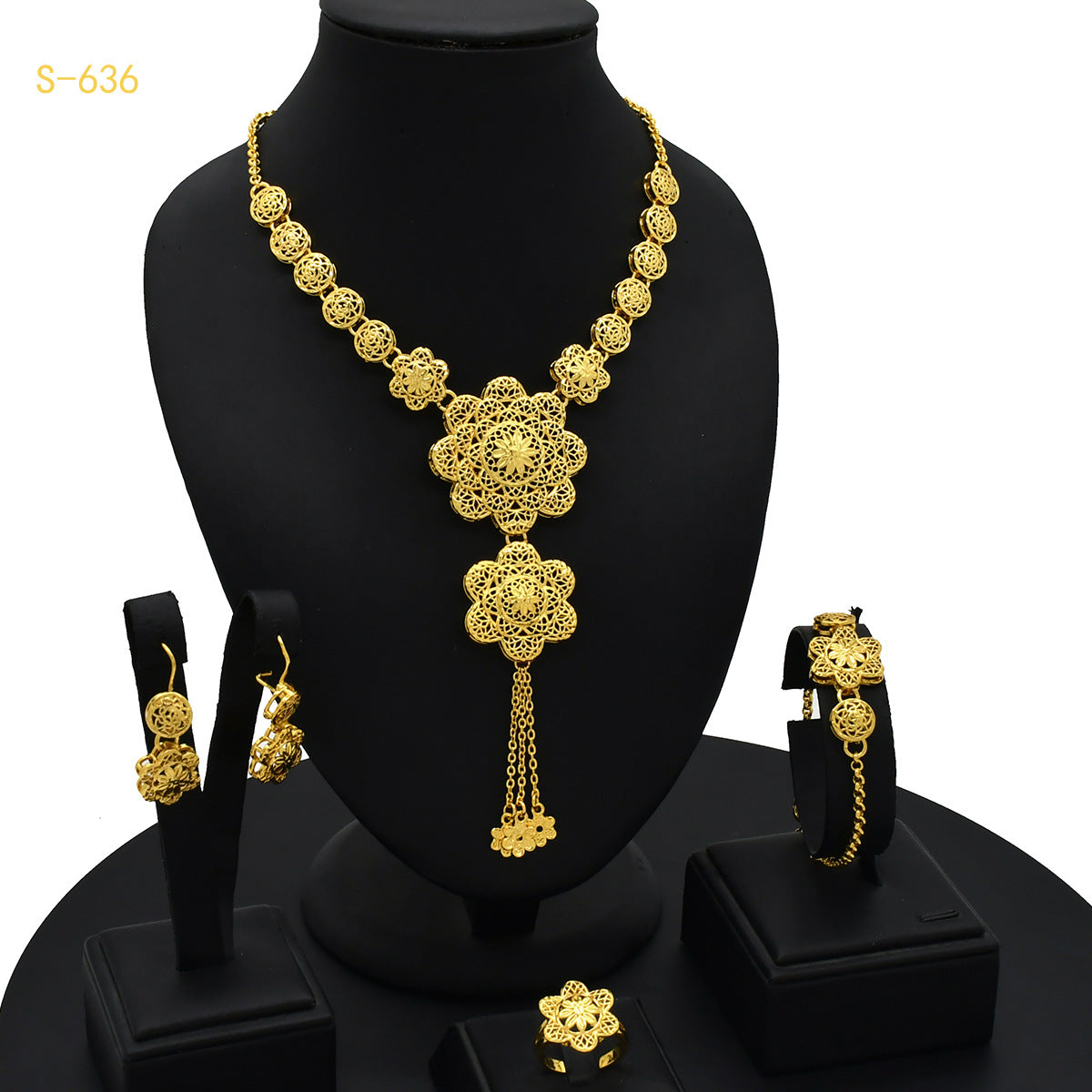 Traje de joyería árabe nupcial para mujer chapado en oro de 24 quilates