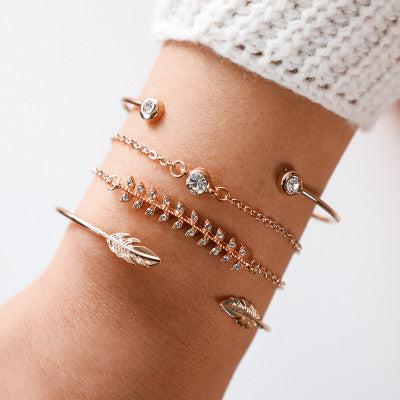 Conjunto de Pulseras de Oro Plata Cristal Hoja Luna Flecha Gato de Moda para Mujer Pulsera Ajustable Geométrica Brazaletes Pulseiras