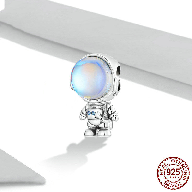 S925 Sterling Silber Süßer Astronaut Perlenarmband Schlicht Zirkon Weltraum-Abenteuer Perlen