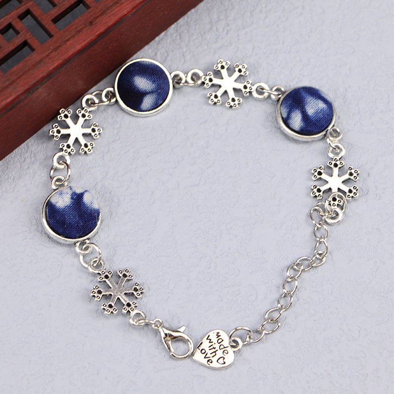 Ethnic Blue Dyed Tie-dye Bracelet Hand-stitched