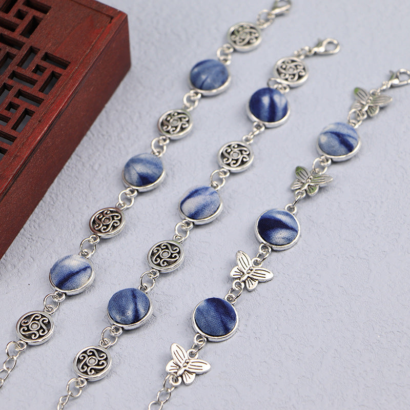 Ethnic Blue Dyed Tie-dye Bracelet Hand-stitched