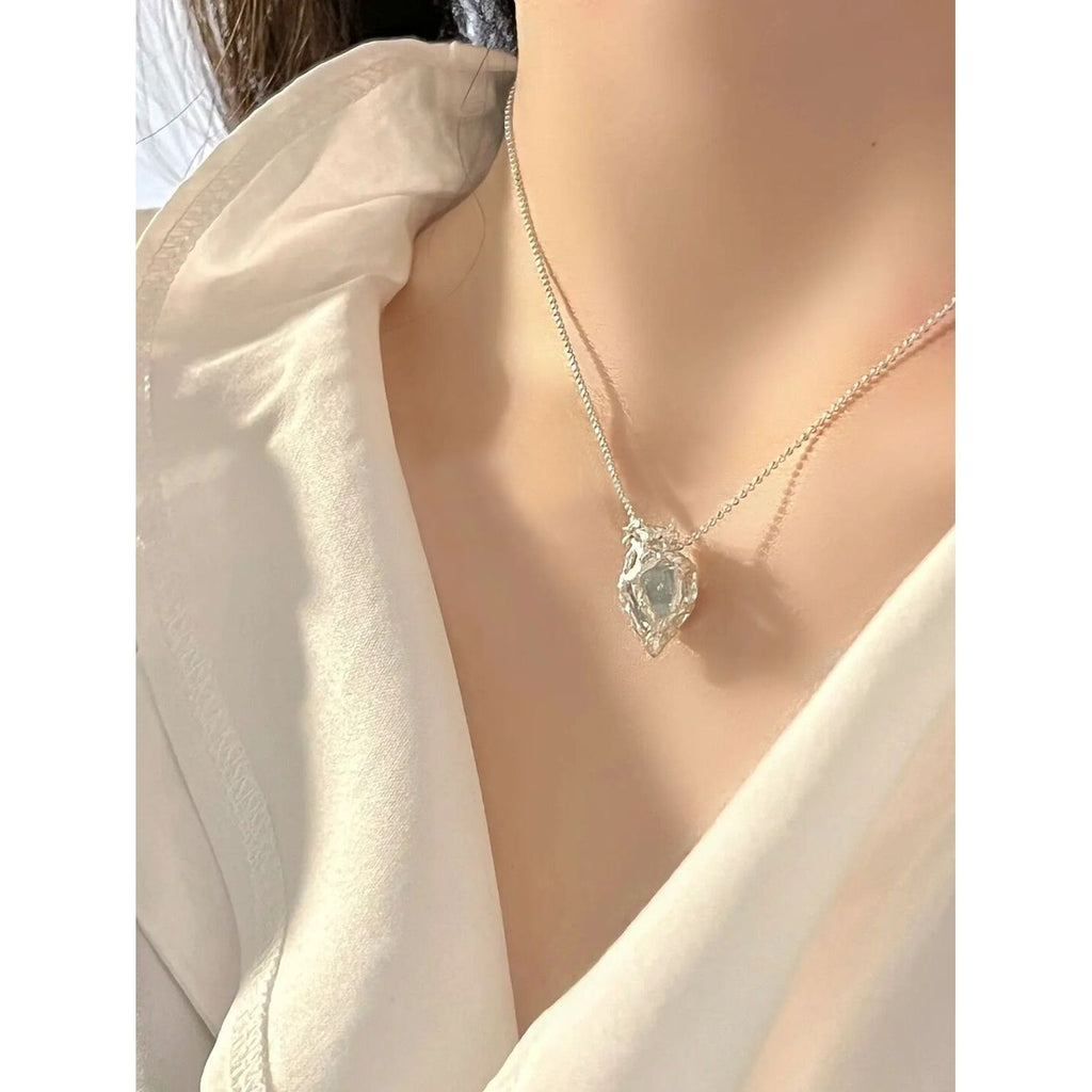 Collar Corazón de Hielo Azul para Mujer