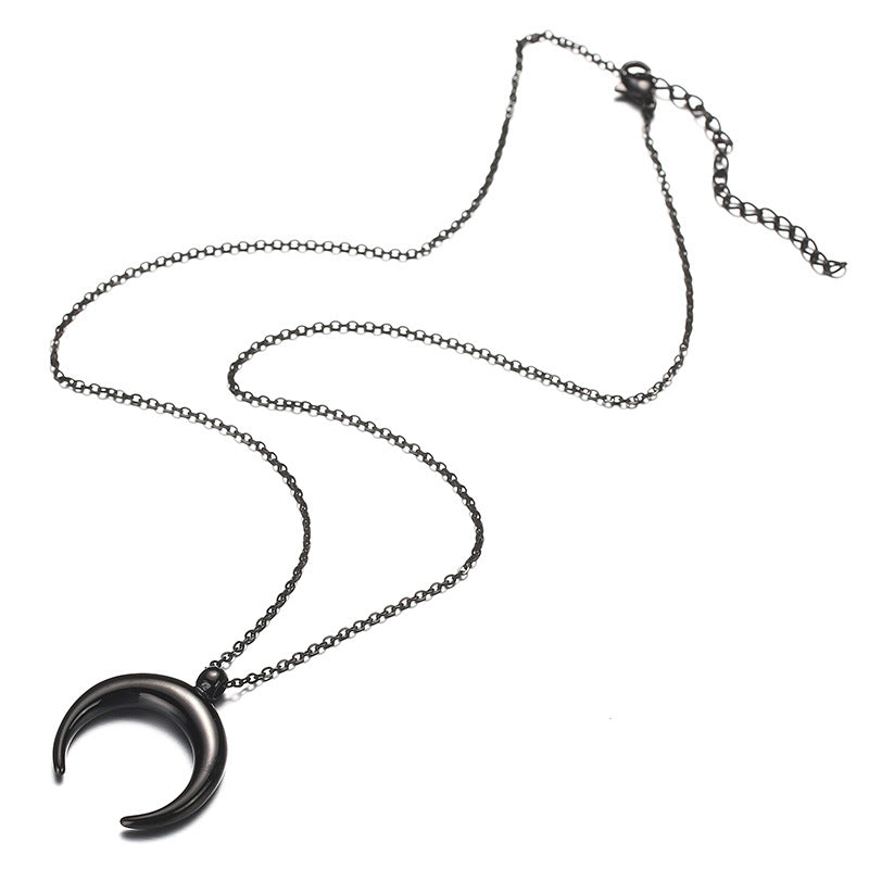 Collar con colgante de luna y cuerno de acero inoxidable de estilo minimalista