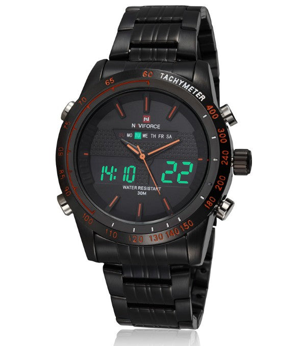 Wasserdichte elektronische Uhr, Sportuhr für Herren, Herrenuhr mit Stahlband
