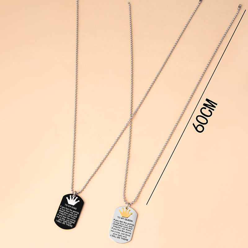 Crown Charms Couple Necklace To My King Queen Inspirational Pendants Necklaces Stainless Steel Jewelry