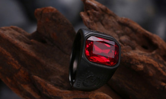 Anillo negro de piedra roja vintage para hombres y mujeres, estilo gótico punk, joyería para dedo masculino, regalo al por mayor