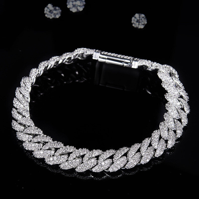 Pulsera o collar cubano de plata con diamantes de moissanita