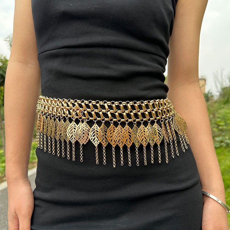 Gute Heavy Industry Cadena de cintura de hojas doradas de múltiples capas con borlas Estilo étnico retro para ropa Han china Decoraciones de cintura