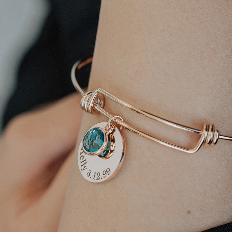 Armband mit runder Geburtstagstein-Perle und verstellbarem Zugverschluss