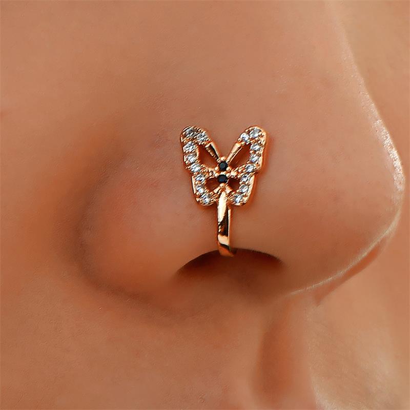 Clip de nariz sin perforación de mariposa con incrustaciones de diamantes en forma de U personalizado estilo europeo y americano