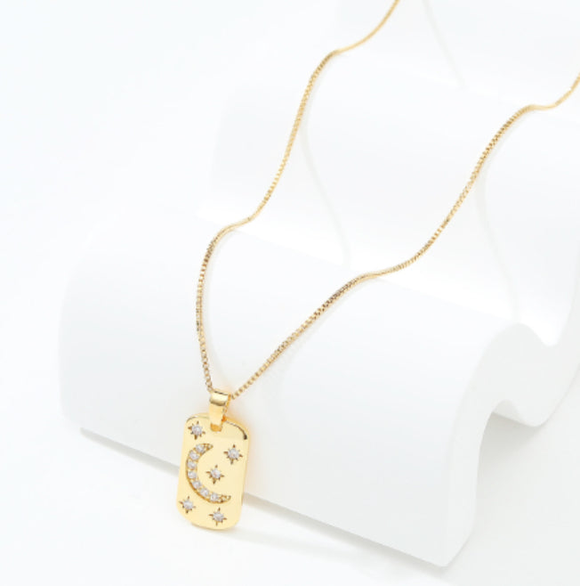 Square Plate Moon Ins Style Retro Temperament Titanium Steel Gold Plated Necklace