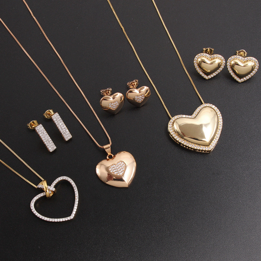 Herzförmiger Zirkon-Halskettenschmuck-Set für Damen
