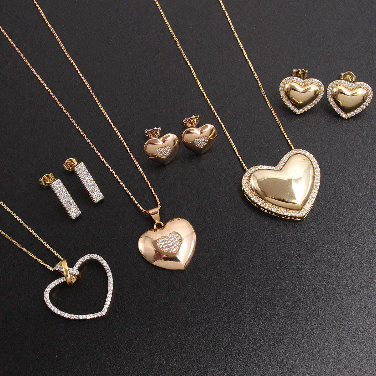 Herzförmiger Zirkon-Halskettenschmuck-Set für Damen
