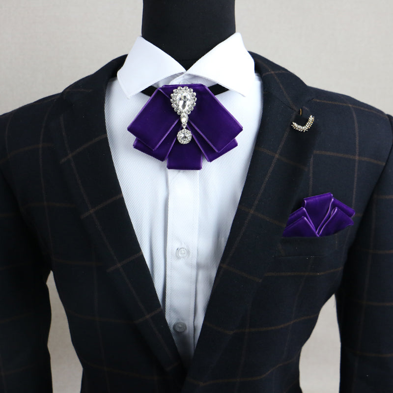 Conjunto de pajarita y pañuelo de bolsillo con diseño de diamantes negros