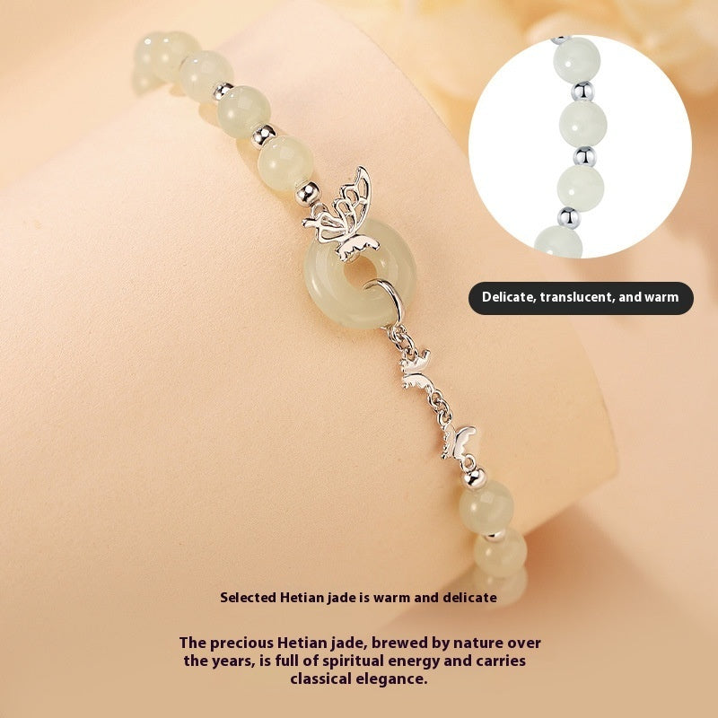 Pulsera de mariposa de jade en plata de ley