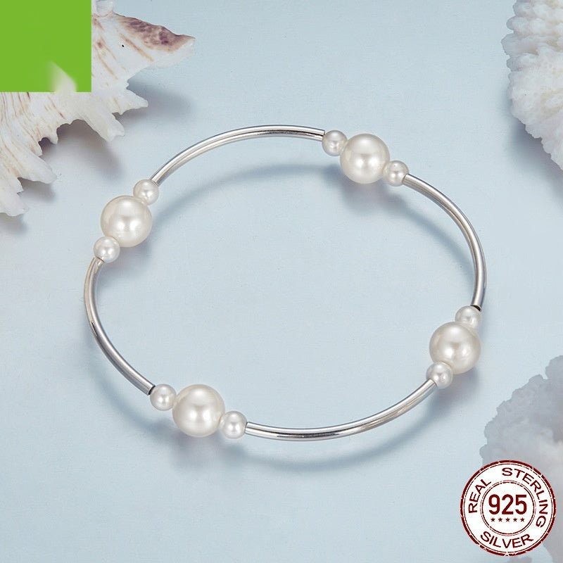 S925 Sterling Silver Shell Pearls Bracelet