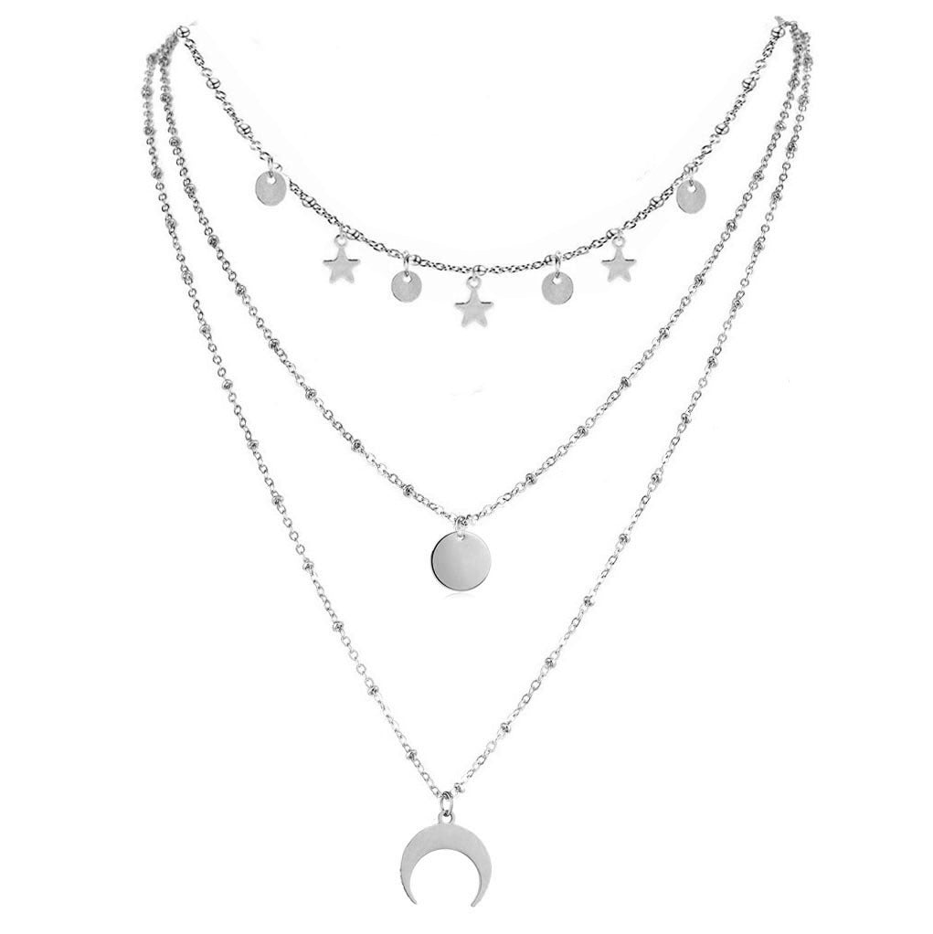 Collar Nuevo de Lentejuelas de Estrella de Acero Inoxidable de 3 Capas con Borlas de Moda Europea y Americana
