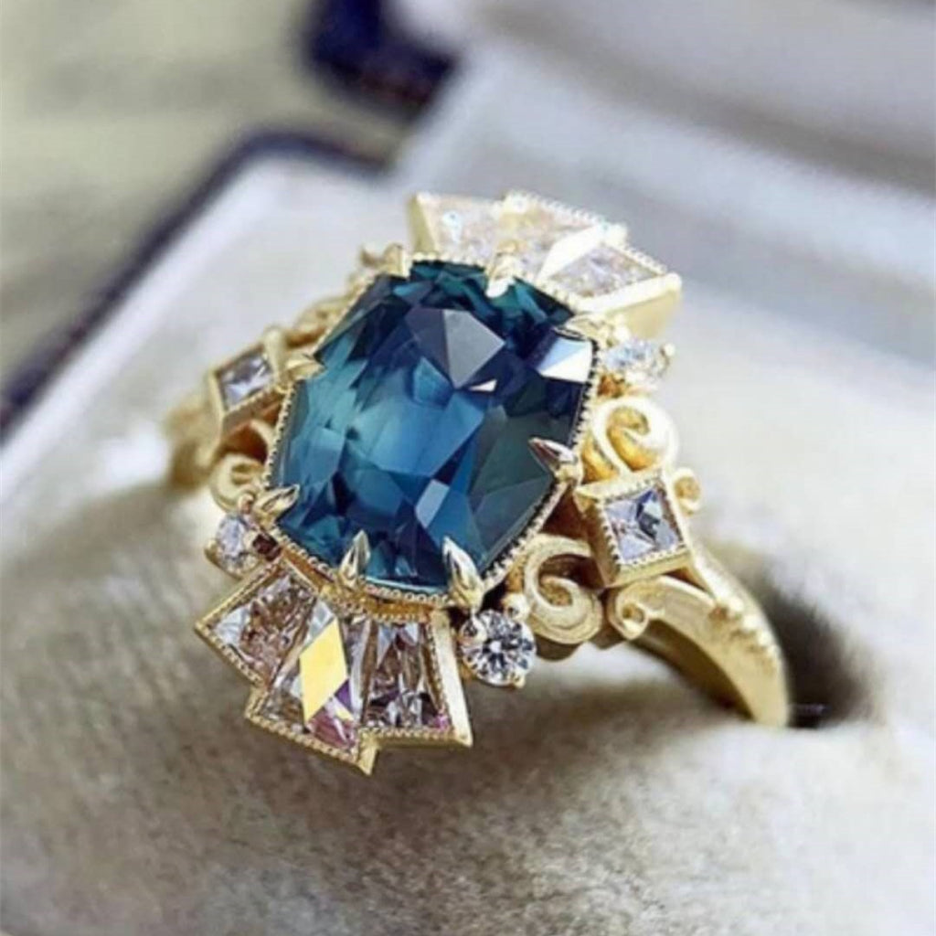Europäischer Stil Marineblau Zirkonium Muster Kronenring