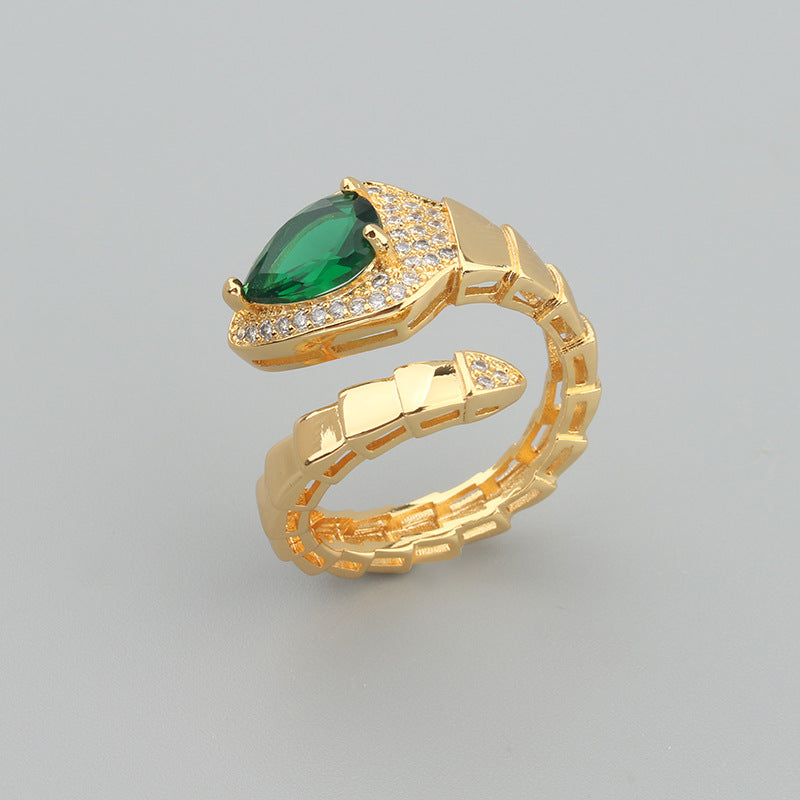 Federartiges Schlangenknochen-Armreif-Ring-Set