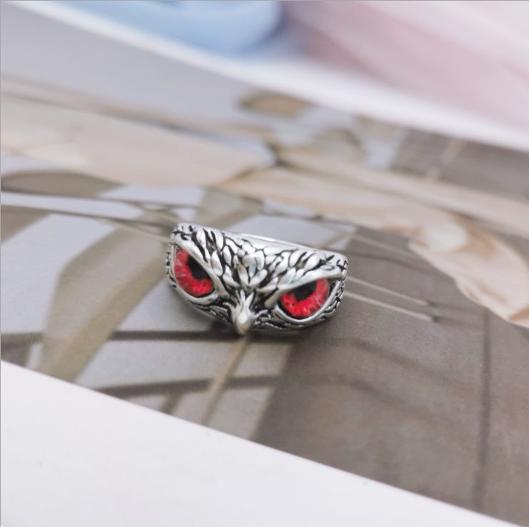 Anillo de búho con ojo de demonio vintage a la moda para mujer, anillo de animales retro, joyería de color plateado