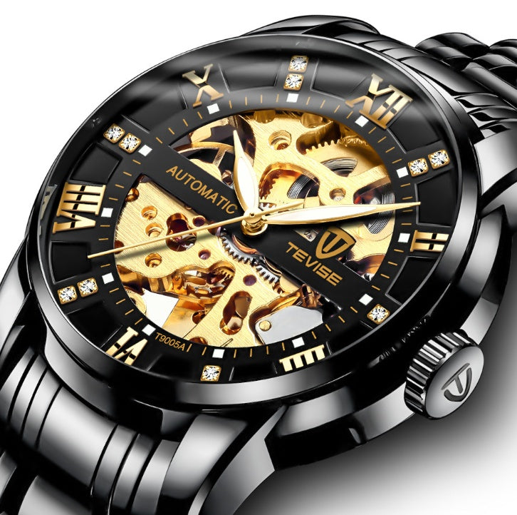 Herrenmodeuhr Mode Automatische mechanische Uhr Hohlzifferblatt Uhr Wasserdichte Herrenuhr