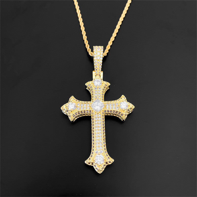 Kupfer eingelegte 5A Zirkon Kreuz Anhänger Halskette Ornament