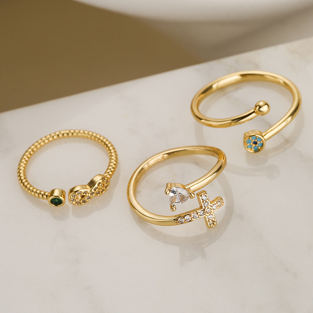 Nuevos Anillos de Moda con Cruz de Zirconia Cúbica Brillante y Ojo Turco para Mujer y Niña, Accesorios de Dedo, Joyería para Fiesta, Regalo