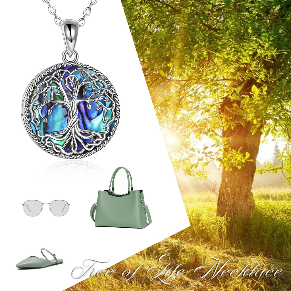 Baum des Lebens Medaillon Halskette Schmuck für Frauen Sterling Silber Keltischer Lebensbaum Abalone Muschel Medaillons Schmuck Geschenke für Mutter Tochter