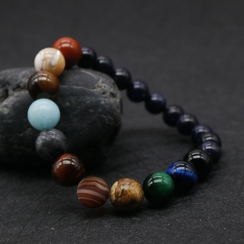 Nueva pulsera de cuentas de ocho planetas de moda para hombres, pulsera cósmica de yoga Chakra Solar de piedra natural, pulsera de joyería hecha a mano de piedras naturales bohemias