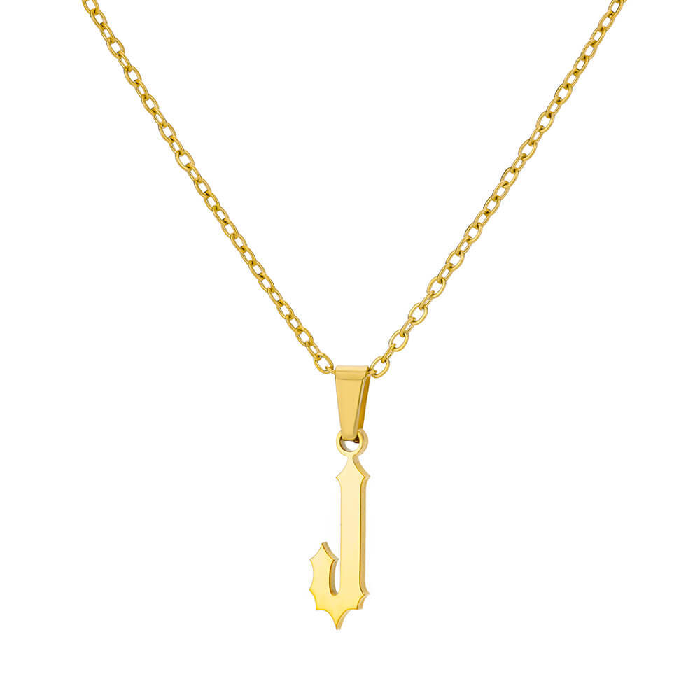 18K Gold Plating Stainless Steel Ancient English Letter Pendant Necklace