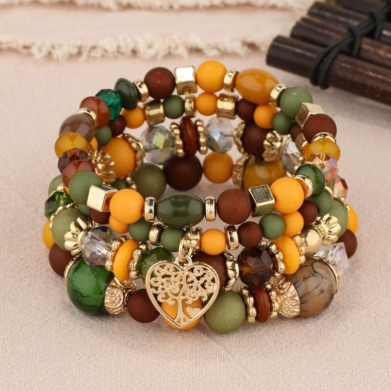 Pulsera multinevel con cristales en forma de corazón y estilo nacional bohemio