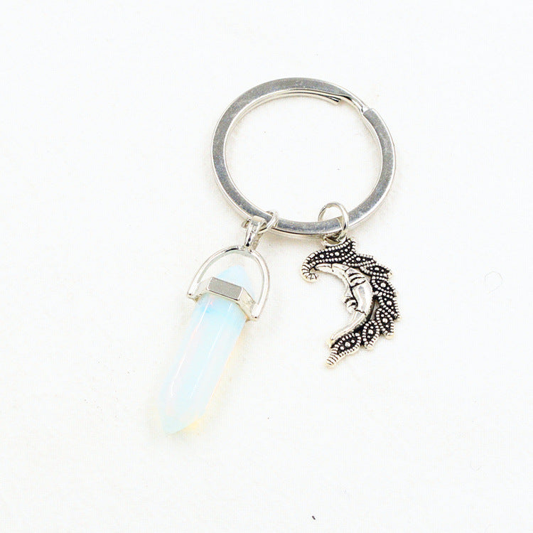 Vintage Valentine's Day Alloy Heart Moon Sun Hexagonal Prism Keychain