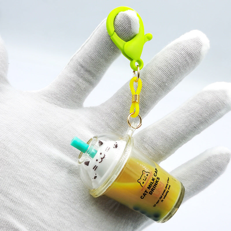 Creative Cute Cat Milk Tea Cup Keychain