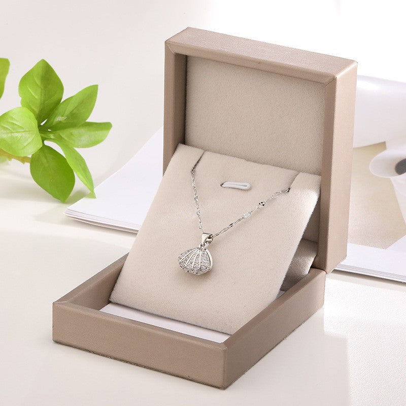 Shell Pearl Pendant Titanium Steel Ornament Necklace Light Luxury Advanced Micro Inlay Rhinestones