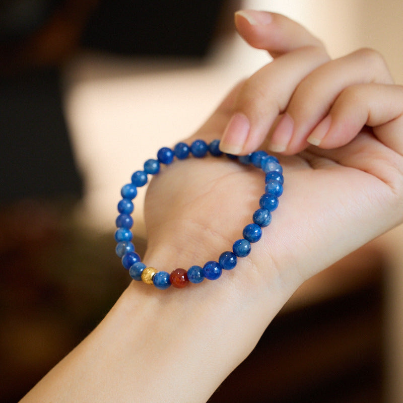 Pulsera de alta calidad con ojo de tigre bodhi natural y cristal azul, estilo nacional para mujer