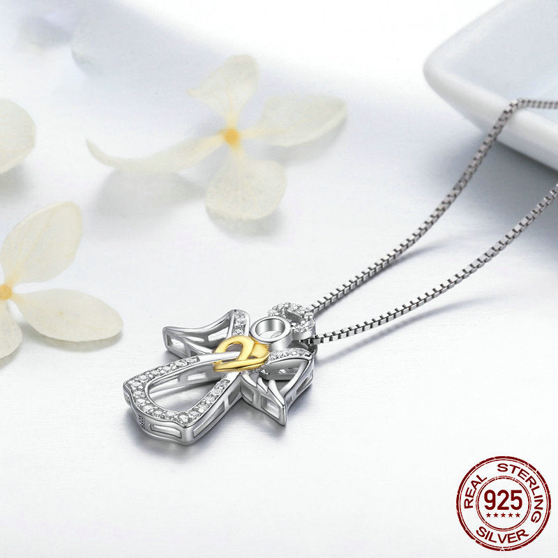 Halskette mit Schutzengel aus Sterlingsilber, Diamant-Halskette für Damen