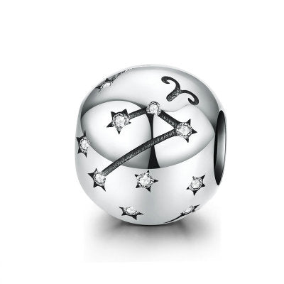 Cuentas de plata de ley 925 vintage del signo zodiacal Acuario para pulseras