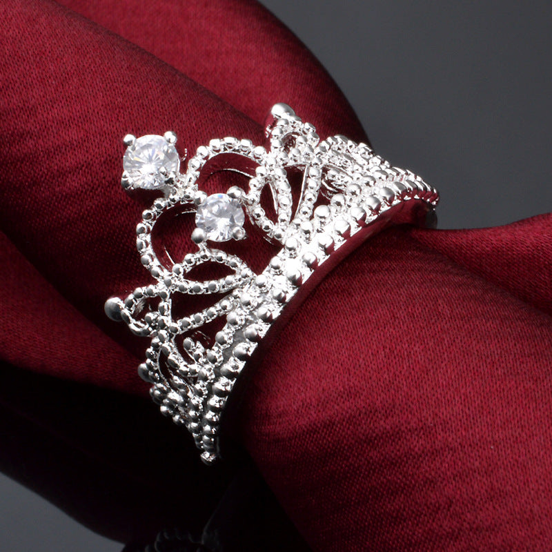 Navidad Dama Caliente Especial Plata Corona Chapada Brillante Mujer Anillo Corona de Cristal Joyería Hermosa Boda