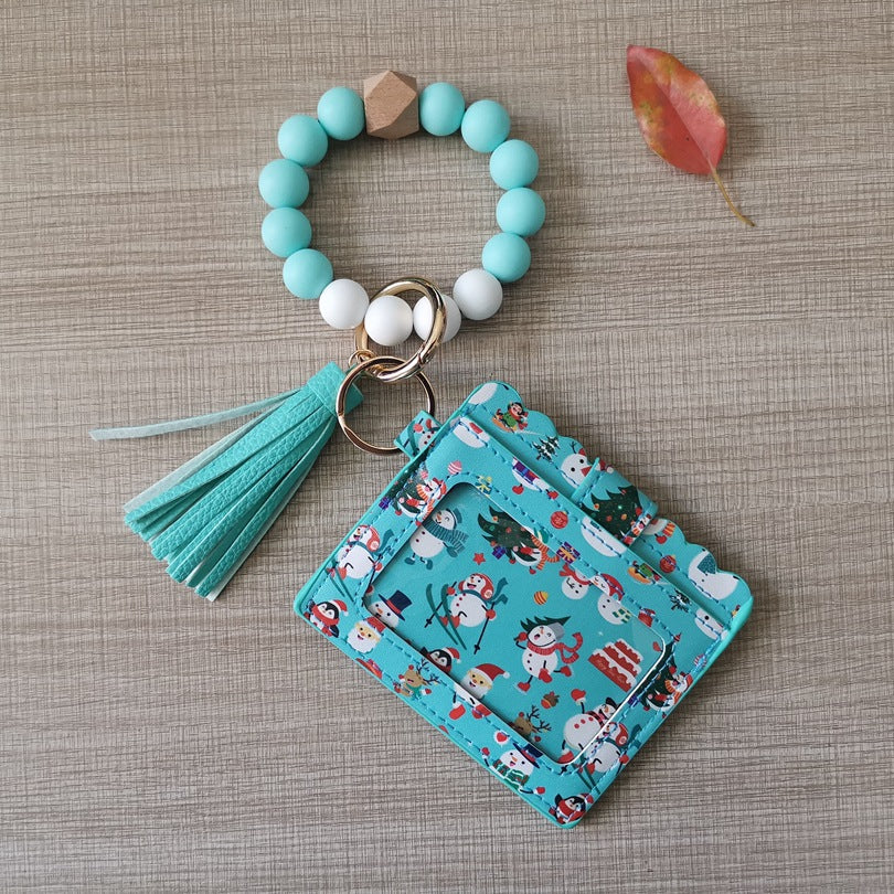 Llavero de pulsera de cuentas de silicona con estampado de leopardo