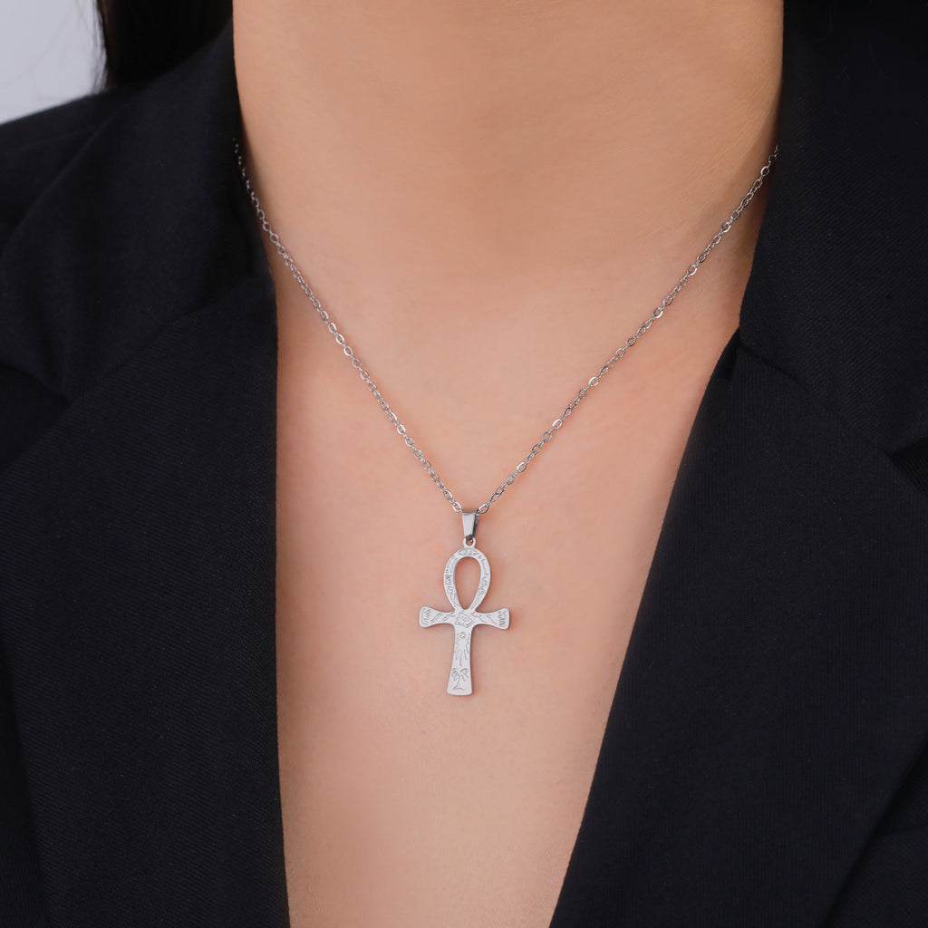 Mode Einfacher Trend Einteilige Lieferung Personalisierter Korrosionsrunen-Kreuzanhänger Edelstahlkette