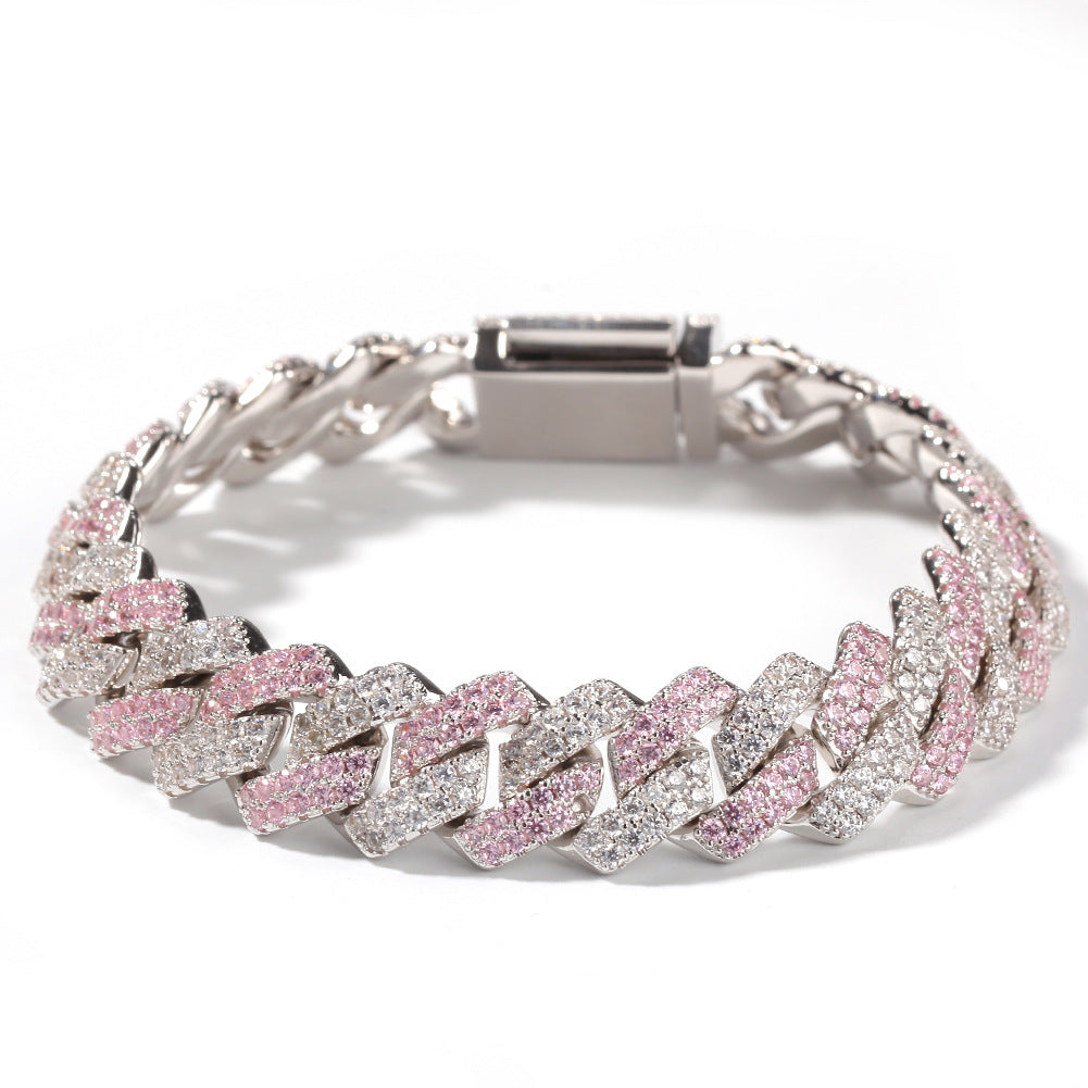 Fashion Silver Color Matching Bar Cuban Link Chain Bracelet