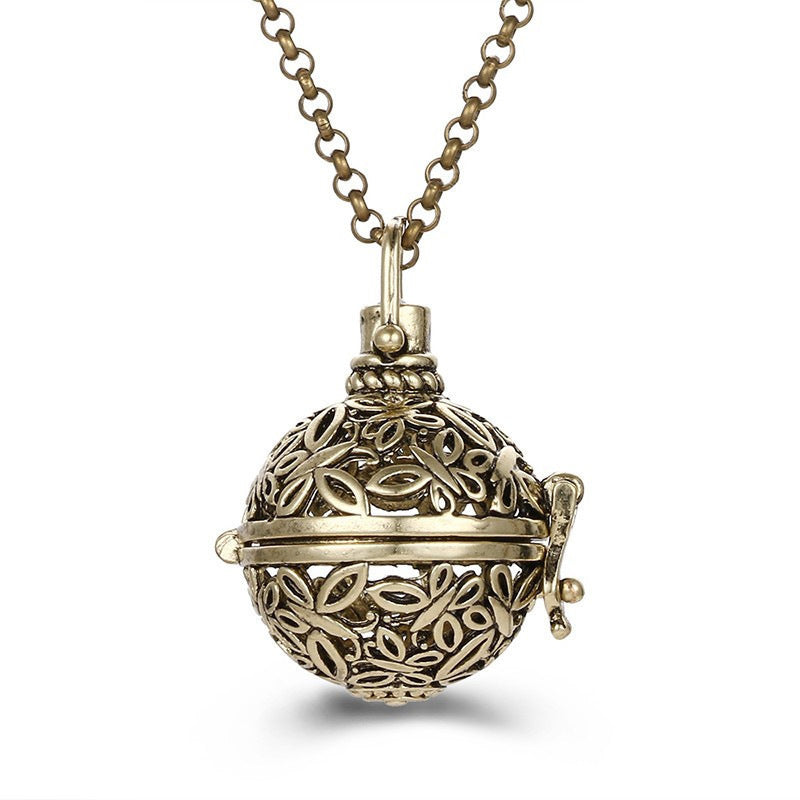 Collar hueco de aromaterapia con jaula de circonita, difusor de aceites esenciales, caja de perfume, accesorios antiguos para ropa tradicional Han