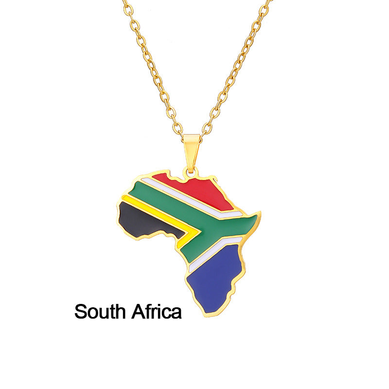 Collar con Colgante de Mapa de África Acero Inoxidable Joyería Ghana Nigeria