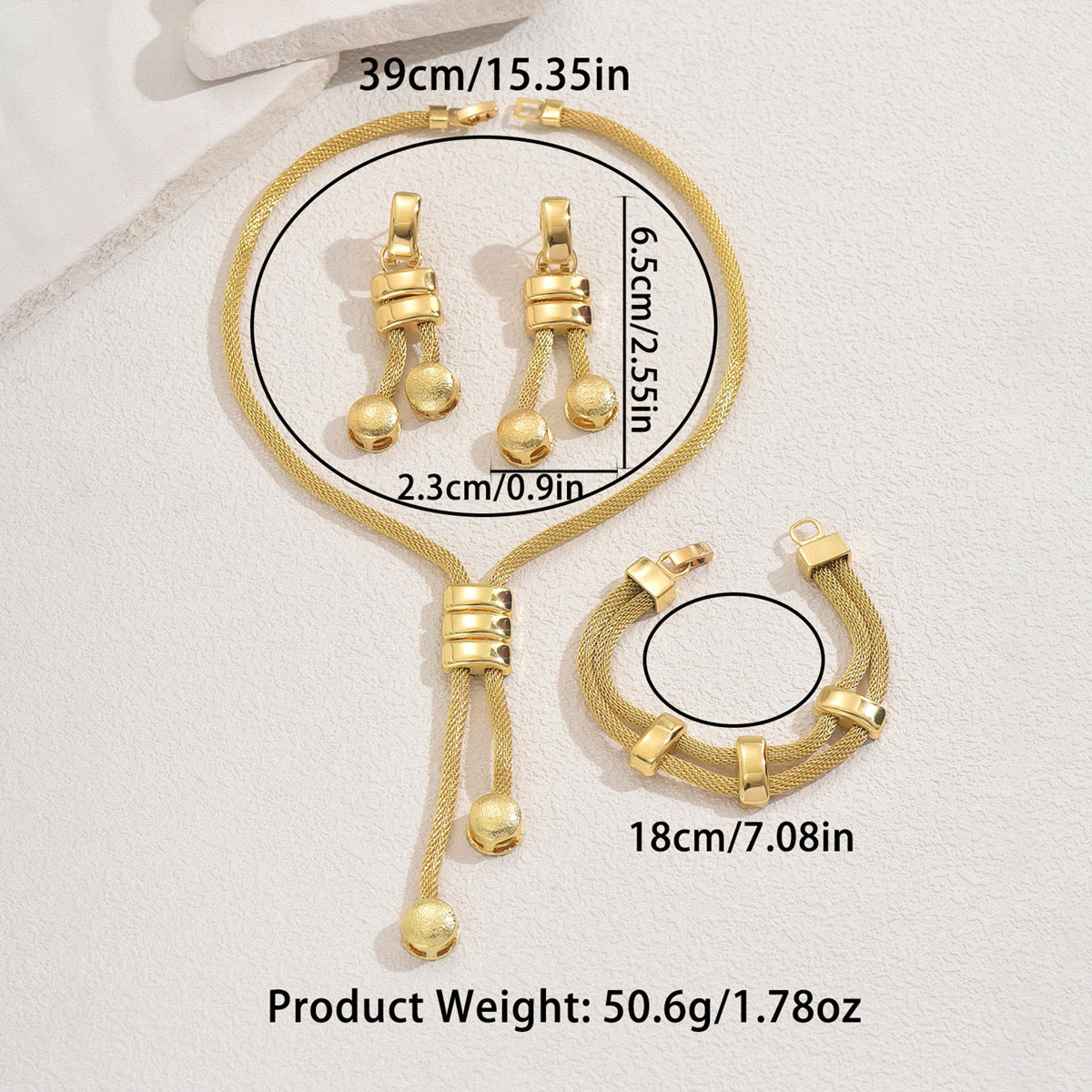 Damenschmuckset 18K Galvanisierte lange Halskette Geometrisches Armband für Damen